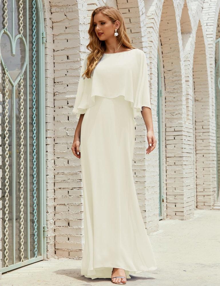 Abito da Damigella Donna Manica Lunga Scollatura a V Chiffon Abito da Cerimonia Matrimonio Festa 28018