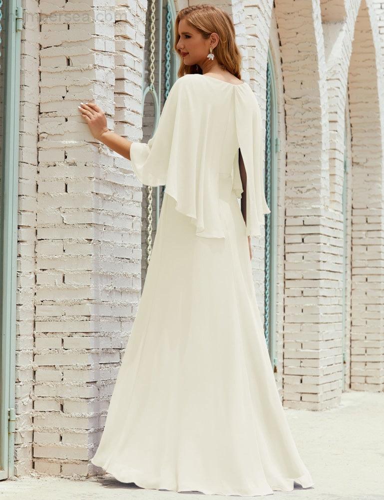 Abito da Damigella Donna Manica Lunga Scollatura a V Chiffon Abito da Cerimonia Matrimonio Festa 28018