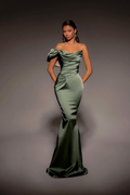 One Shoulder Strapless Long Mermaid Prom Dress With Pleated Detailing