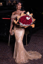 Classic Off The Shoulder Mermaid Prom Dresses With Gem Embellishments