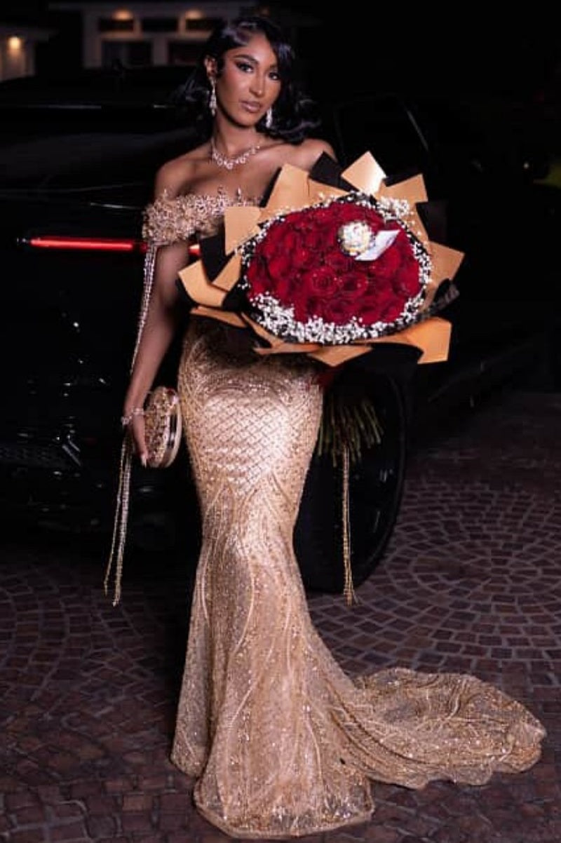 Classic Off The Shoulder Mermaid Prom Dresses With Gem Embellishments