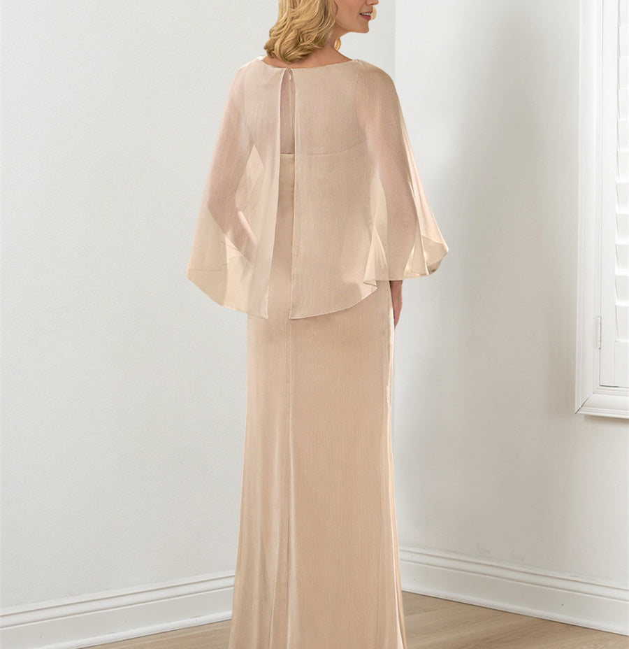 Round Neck Column Sheath Mother Of The Bride Dress Ruched Detail
