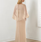 Round Neck Column Sheath Mother Of The Bride Dress Ruched Detail