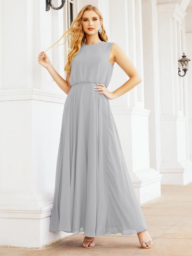Vestido de Dama de Honra Sem Mangas Longo Linha A para Baile de Gala e Noites Formais 28025