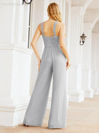 Tuta da sera elegante Numbersea con scollo incrociato, abito lungo per damigella, pantaloni a zampa d'elefante 28033