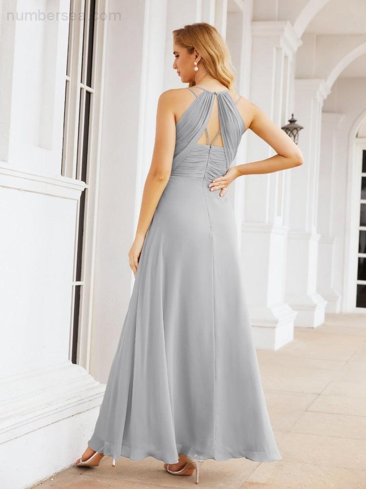 Numbersea Robes de demoiselle d'honneur pour femmes à bretelles doubles spaghetti Robe longue de soirée formelle fendue sur le côté 28051