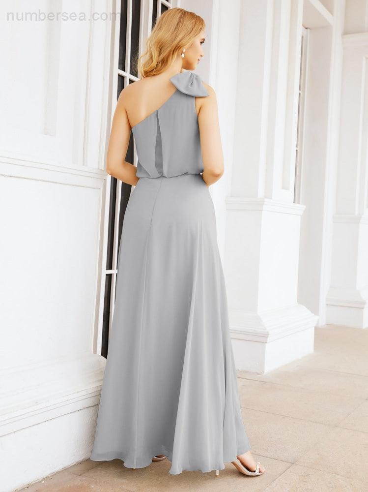 Robe de mariée longue asymétrique en mousseline à volants, sans manches et fendue sur le côté, modèle 28057