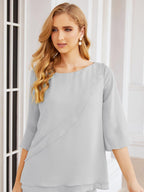 Robe de mariée élégante pour la mère de la mariée en deux pièces, tailleur pantalon grande taille à volants superposés, peignoir argenté 28064
