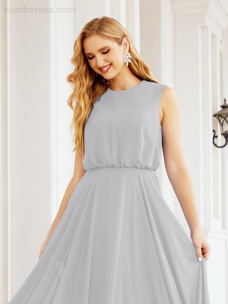 Vestido de Dama de Honra Sem Mangas Longo Linha A para Baile de Gala e Noites Formais 28025