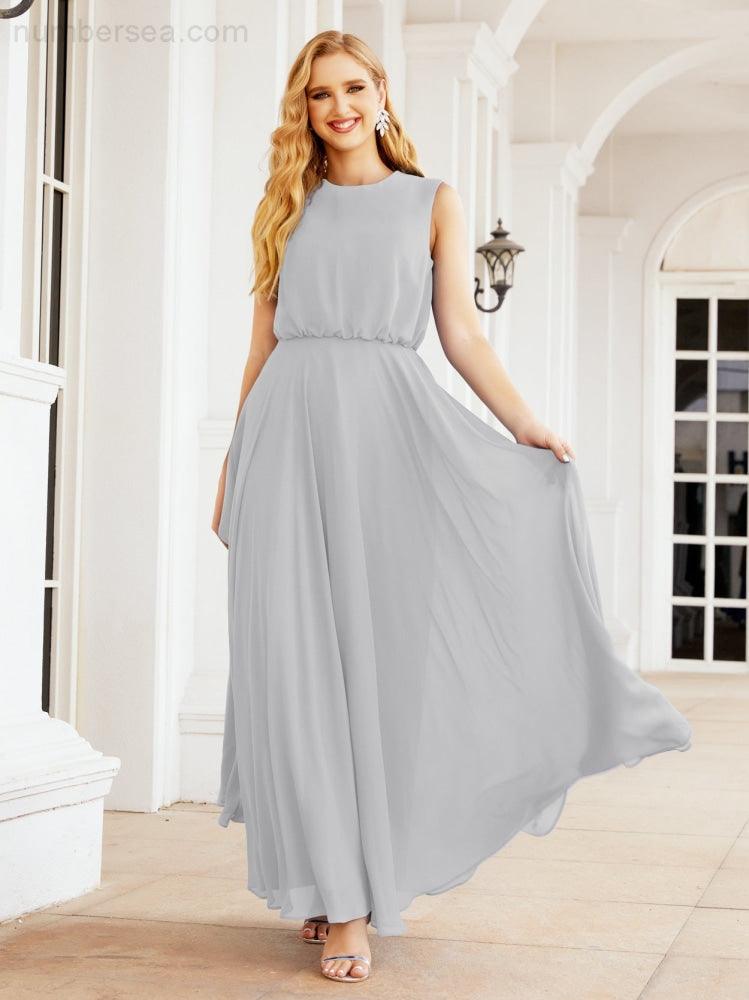 Vestido de Dama de Honra Sem Mangas Longo Linha A para Baile de Gala e Noites Formais 28025
