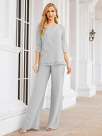 Robe de mariée élégante pour la mère de la mariée en deux pièces, tailleur pantalon grande taille à volants superposés, peignoir argenté 28064