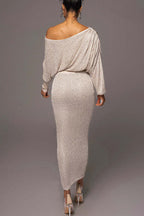 Vestido largo con cintura elástica y cuello ancho con lentejuelas Night Sky 