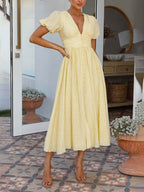 Vestido largo con escote en V y mangas abullonadas y dobladillo extragrande 