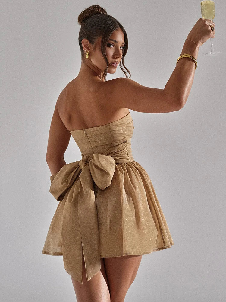 Abito da Donna Sleeveless a Doppio Strato in Tessuto Sexy con Zip Aderente, Balze Lucenti, Mini, Elegante per Serate, Party e Club