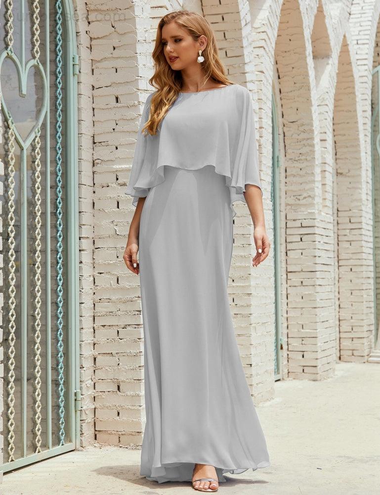 Abito da Damigella Donna Manica Lunga Scollatura a V Chiffon Abito da Cerimonia Matrimonio Festa 28018