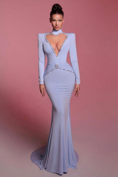 High Neck Long Sleeve Mermaid Prom Dress With Custom Colors
