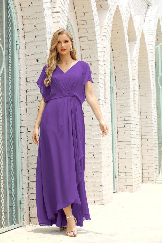 Vestidos de Mãe da Noiva Tamanho Grande Decote em V Comprido para Baixo Vestido de Gala Formal para Convidado de Casamento 28020