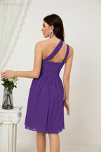 Numbersea Damen Chiffon Kurzes Ein-Schulter Brautjungfernkleid Festliche Kleider für Feier Heimkehr 2804