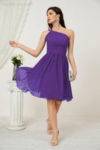 Numbersea Damen Chiffon Kurzes Ein-Schulter Brautjungfernkleid Festliche Kleider für Feier Heimkehr 2804