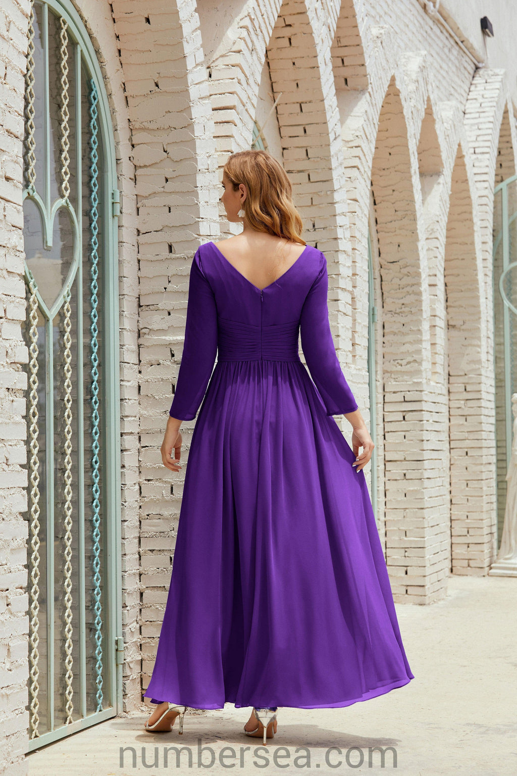 Abito da damigella Numbersea in chiffon, abito formale per festa, abito da sera 28016