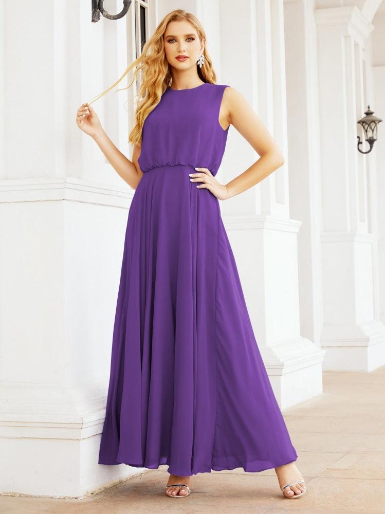 Vestido de Dama de Honra Sem Mangas Longo Linha A para Baile de Gala e Noites Formais 28025