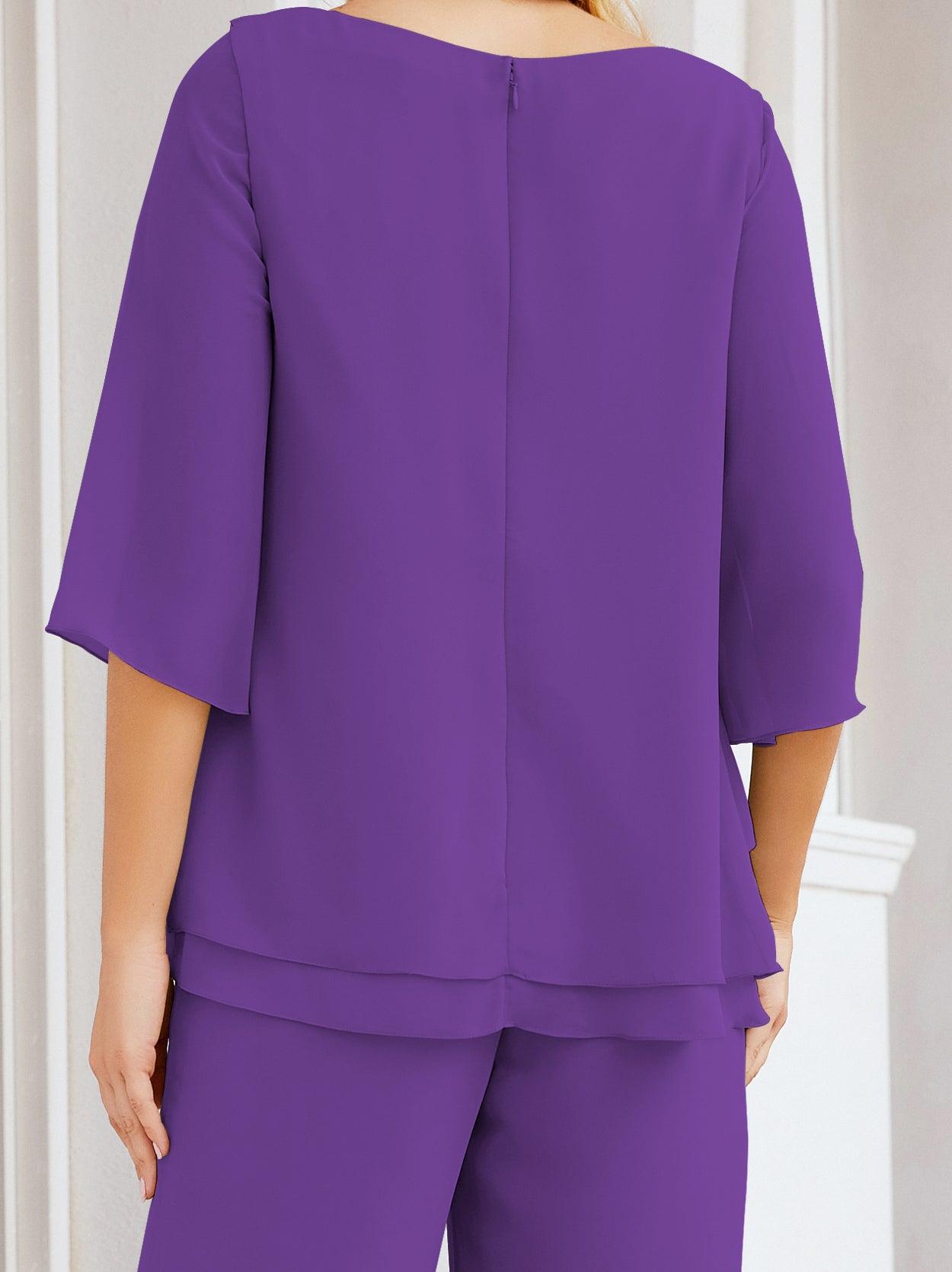 Robe de mariée élégante pour la mère de la mariée en deux pièces, tailleur pantalon grande taille à volants superposés, peignoir argenté 28064