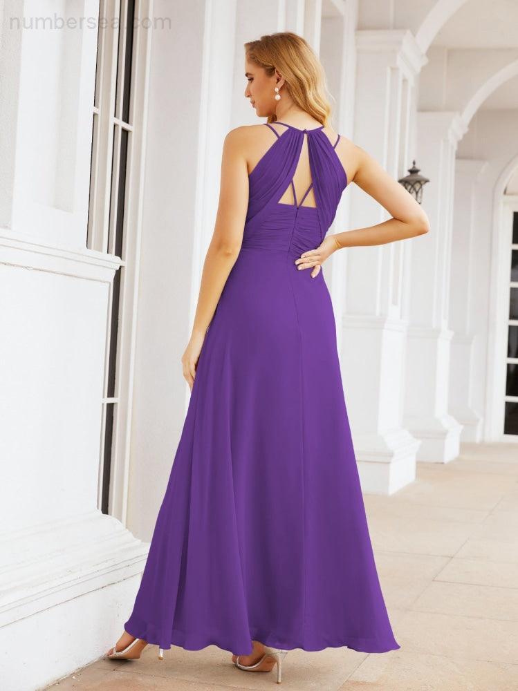 Numbersea Robes de demoiselle d'honneur pour femmes à bretelles doubles spaghetti Robe longue de soirée formelle fendue sur le côté 28051