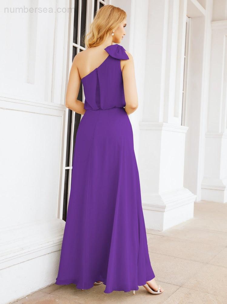 Robe de mariée longue asymétrique en mousseline à volants, sans manches et fendue sur le côté, modèle 28057