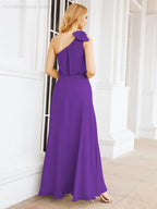 Robe de mariée longue asymétrique en mousseline à volants, sans manches et fendue sur le côté, modèle 28057