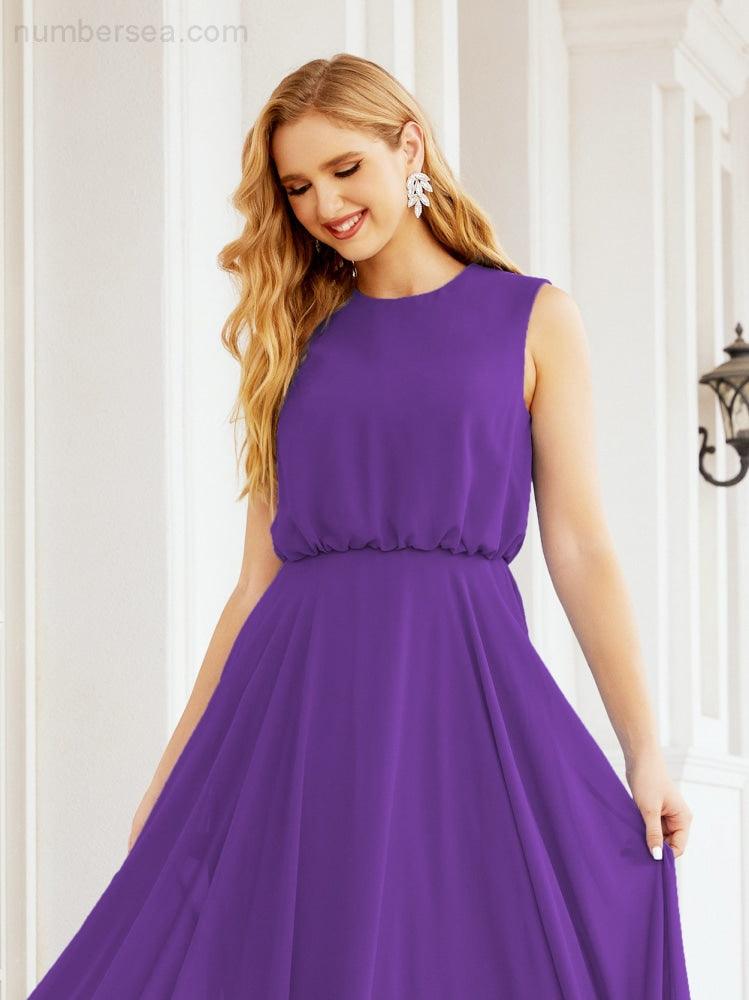 Vestido de Dama de Honra Sem Mangas Longo Linha A para Baile de Gala e Noites Formais 28025