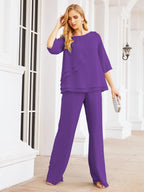 Robe de mariée élégante pour la mère de la mariée en deux pièces, tailleur pantalon grande taille à volants superposés, peignoir argenté 28064
