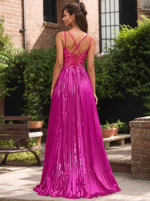 Fuchsia Lace Applique Sweetheart Corset Pleated Prom Dress