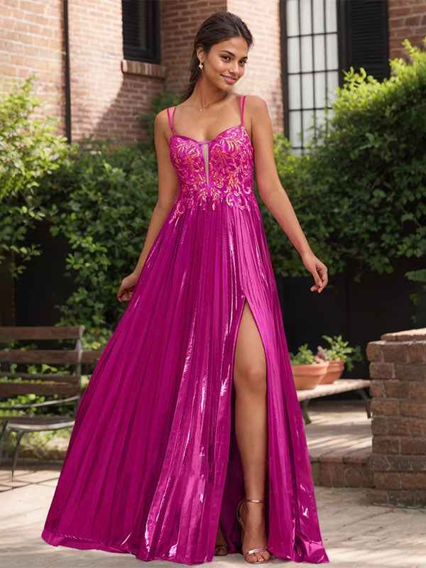 Fuchsia Lace Applique Sweetheart Corset Pleated Prom Dress