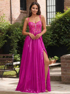 Fuchsia Lace Applique Sweetheart Corset Pleated Prom Dress