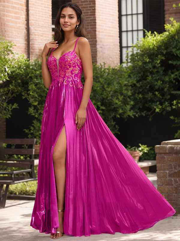 Fuchsia Lace Applique Sweetheart Corset Pleated Prom Dress