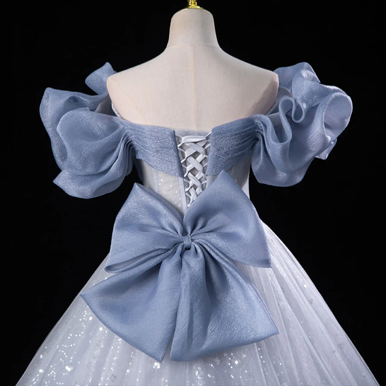 Süßes blaues Tüllkleid mit Pailletten Abendkleid Feenballkleid Y7679