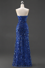 Sparkly Gold Fully Beaded Prom Dress With Deep V Neck Slit And Open Back