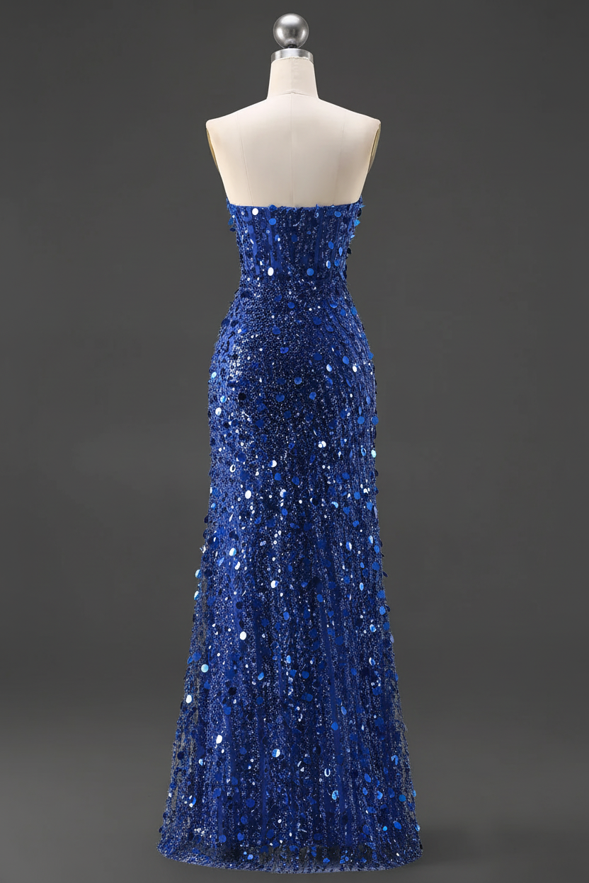 Sparkly Gold Fully Beaded Prom Dress With Deep V Neck Slit And Open Back
