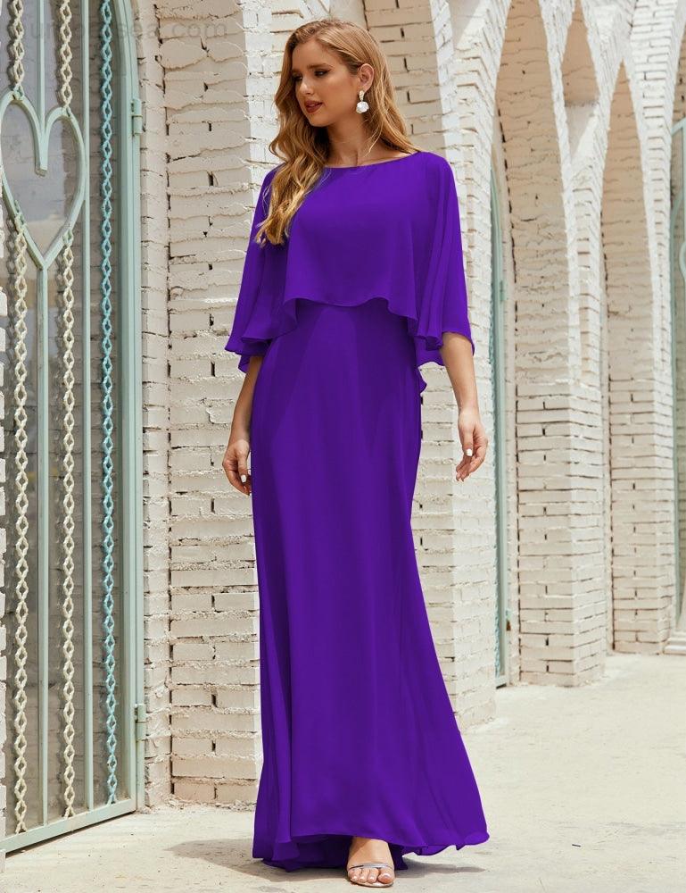 Abito da Damigella Donna Manica Lunga Scollatura a V Chiffon Abito da Cerimonia Matrimonio Festa 28018