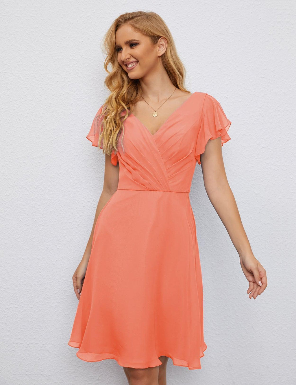 Vestido de Regresso a Casa em Forma de U Vestido de Baile Formal Vestido de Cocktail de Comprimento ao Joelho Manga Curta para Festa 28077