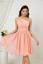 Numbersea Damen Chiffon Kurzes Ein-Schulter Brautjungfernkleid Festliche Kleider für Feier Heimkehr 2804