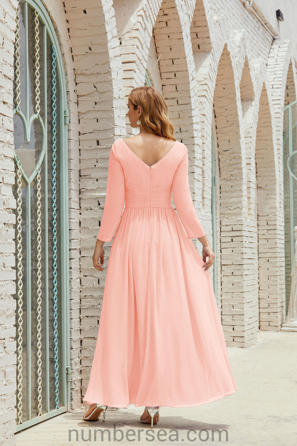 Abito da damigella Numbersea in chiffon, abito formale per festa, abito da sera 28016