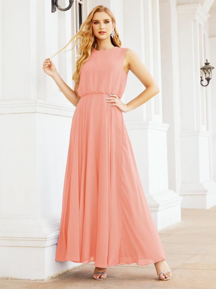 Vestido de Dama de Honra Sem Mangas Longo Linha A para Baile de Gala e Noites Formais 28025