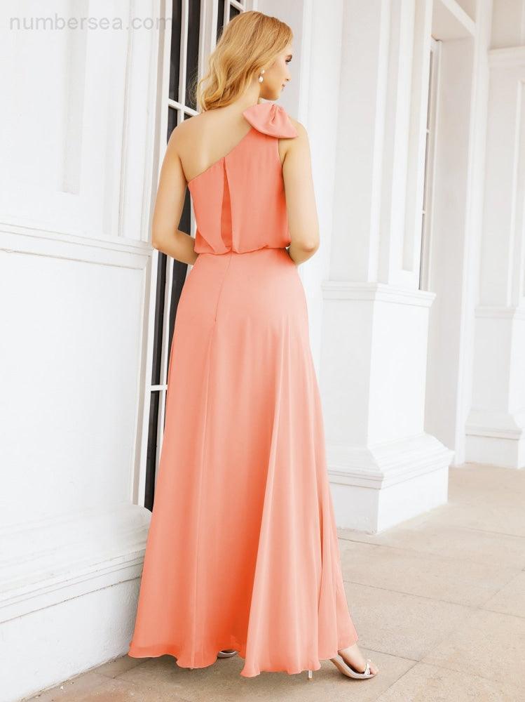 Robe de mariée longue asymétrique en mousseline à volants, sans manches et fendue sur le côté, modèle 28057