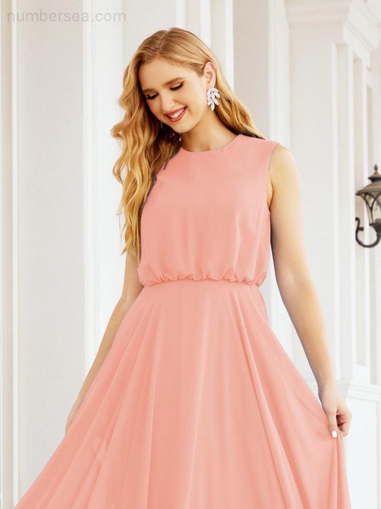 Vestido de Dama de Honra Sem Mangas Longo Linha A para Baile de Gala e Noites Formais 28025