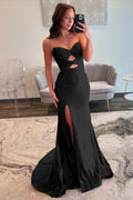 Strapless Mermaid Prom Dress With Sequins And Split Long Gown