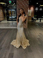 Abito da sera dorato a sirena in stile corsetto ricamato Princess Y5887