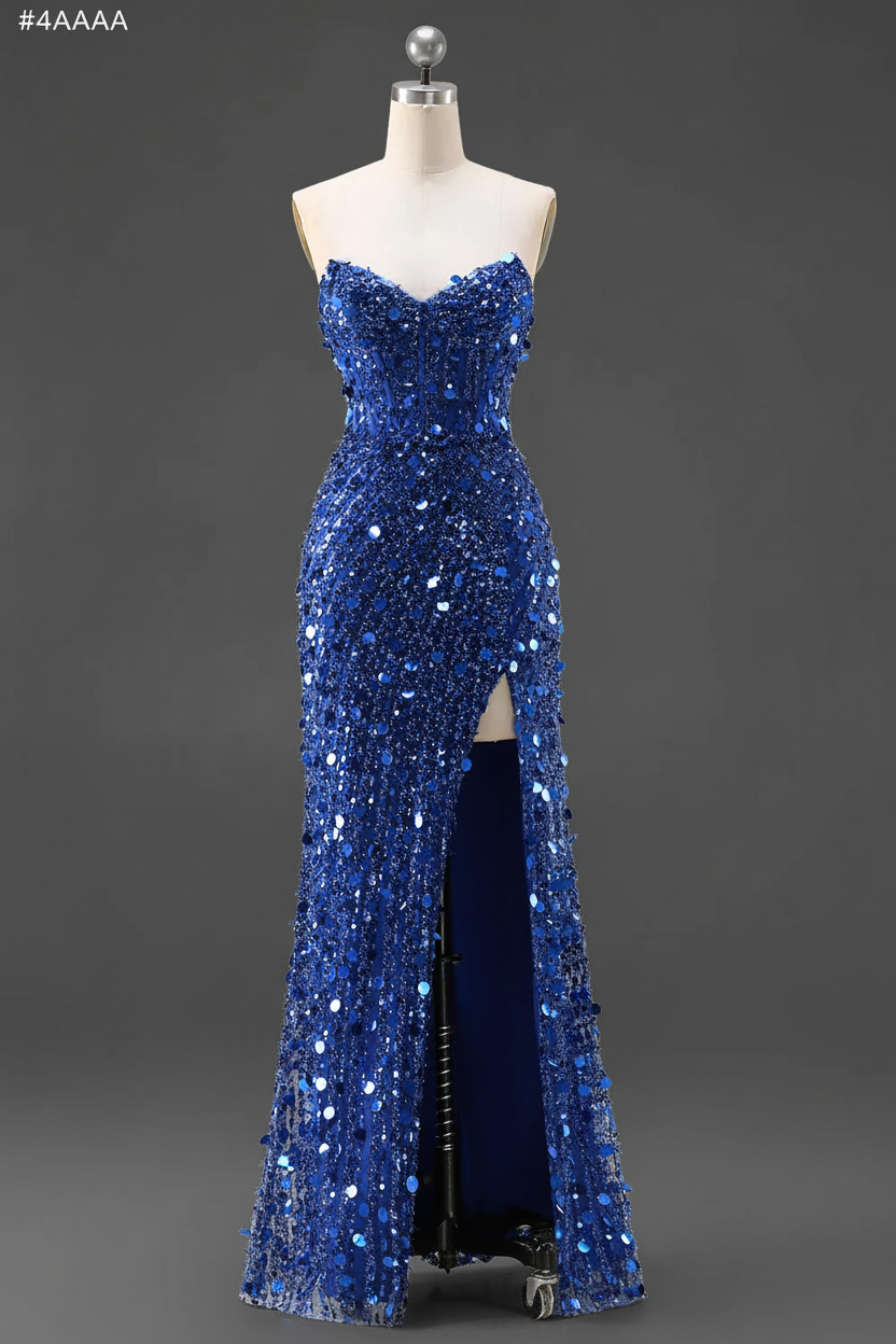 Sparkly Gold Fully Beaded Prom Dress With Deep V Neck Slit And Open Back