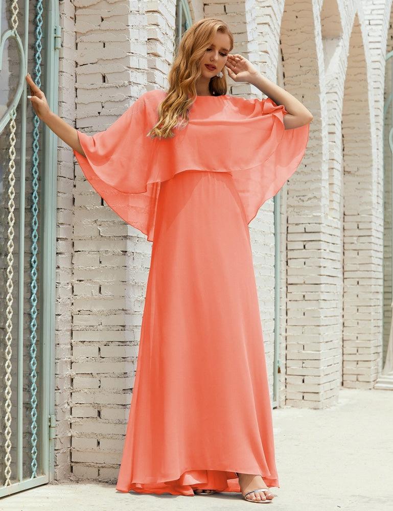Abito da Damigella Donna Manica Lunga Scollatura a V Chiffon Abito da Cerimonia Matrimonio Festa 28018