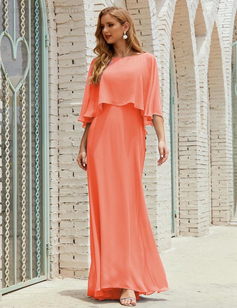 Abito da Damigella Donna Manica Lunga Scollatura a V Chiffon Abito da Cerimonia Matrimonio Festa 28018
